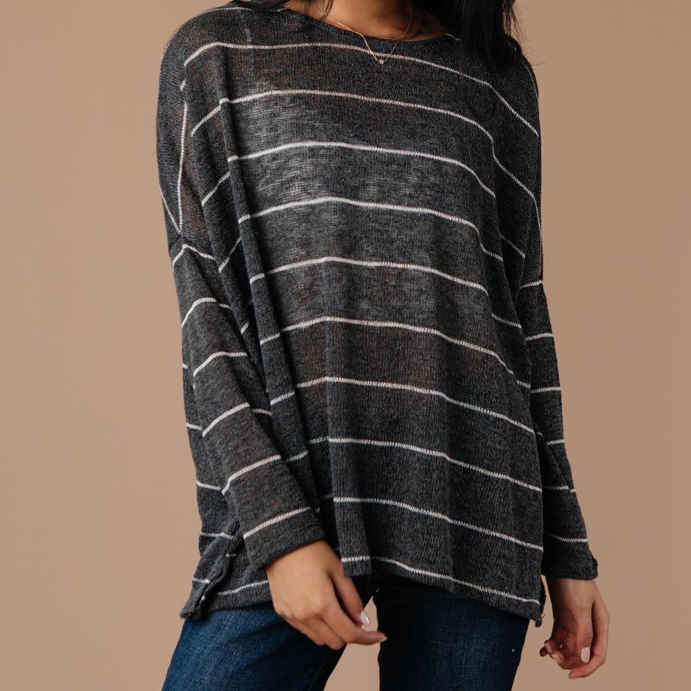 Lightweight Striped Pullover in Charcoal